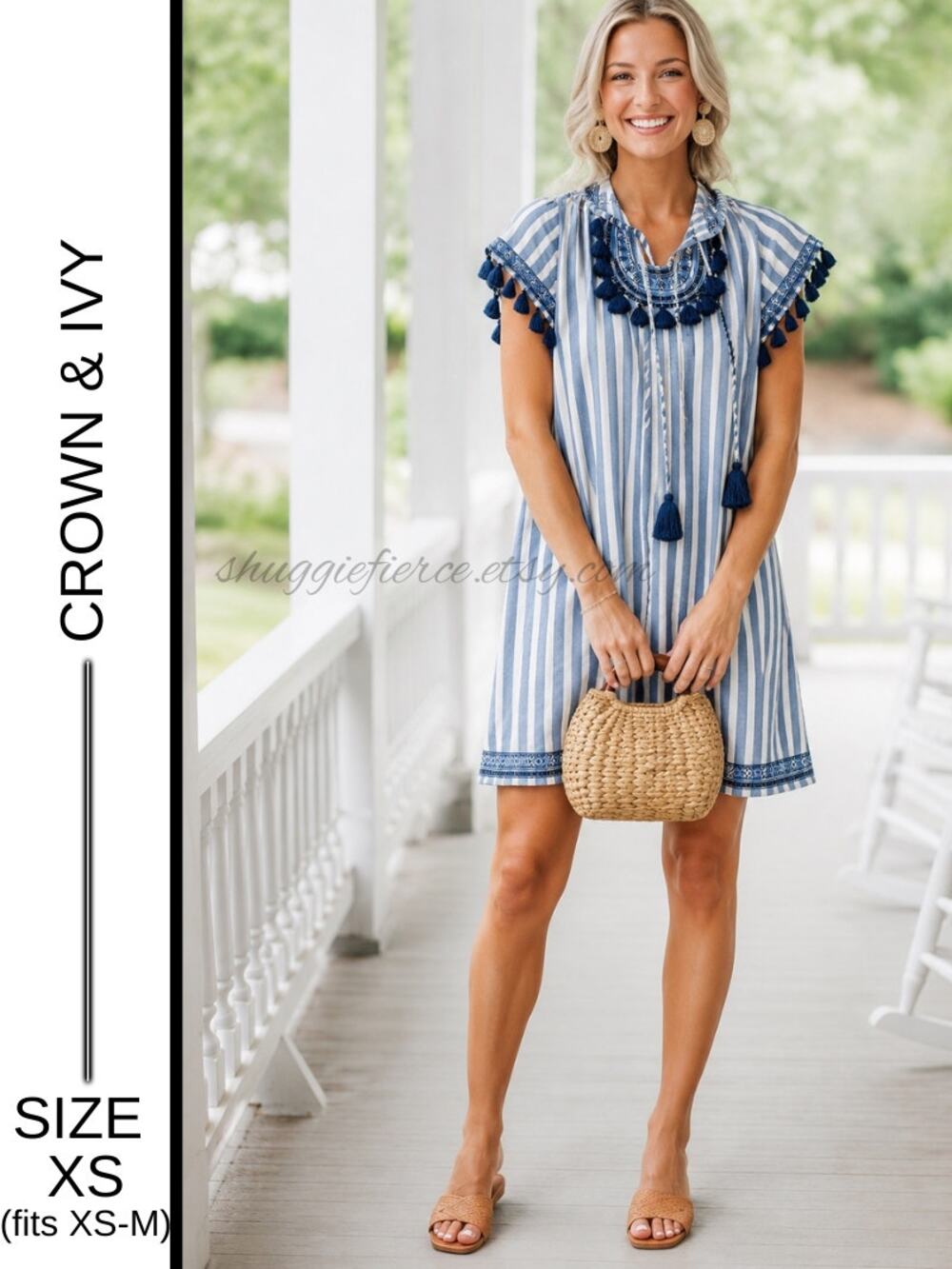 MSRP: $90✨ Crown & Ivy Embroidered Tassel Shift Dress – Size 2 (fits up to Med)✨